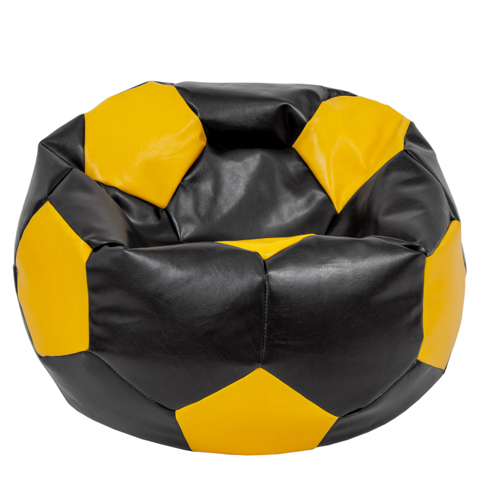 Mega Ball - fotoliu puf - imitatie piele negru/galben [1]