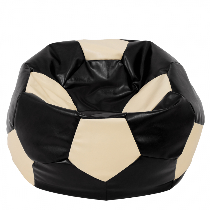 Mega Ball - fotoliu puf - imitatie piele negru/crem [1]