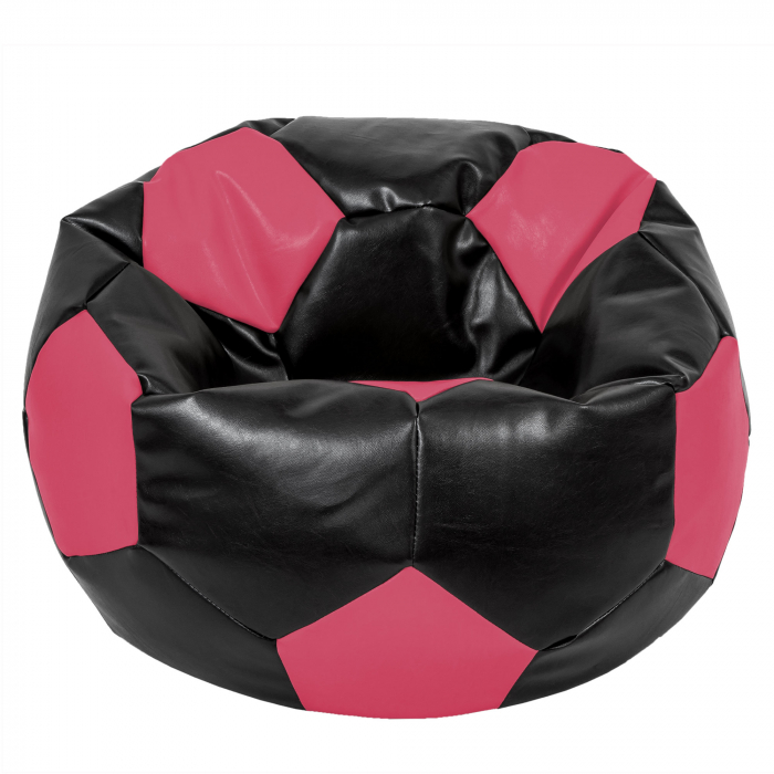 Mega Ball - fotoliu puf - imitatie piele negru/roz [1]