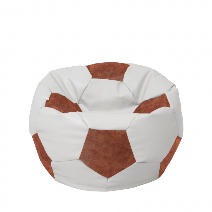 Mondo Ball - fotoliu puf - imitatie piele - alb/cognac [1]