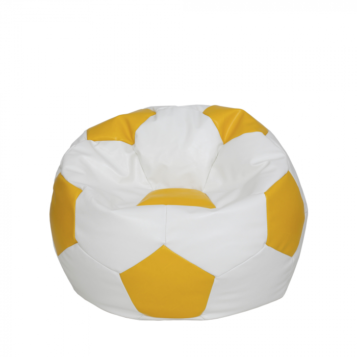 Mondo Ball - fotoliu puf - imitatie piele - alb/galben [1]