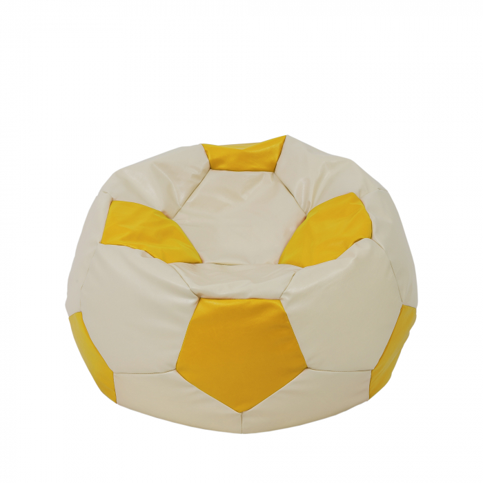 Mondo Ball - fotoliu puf - imitatie piele - crem/galben [1]