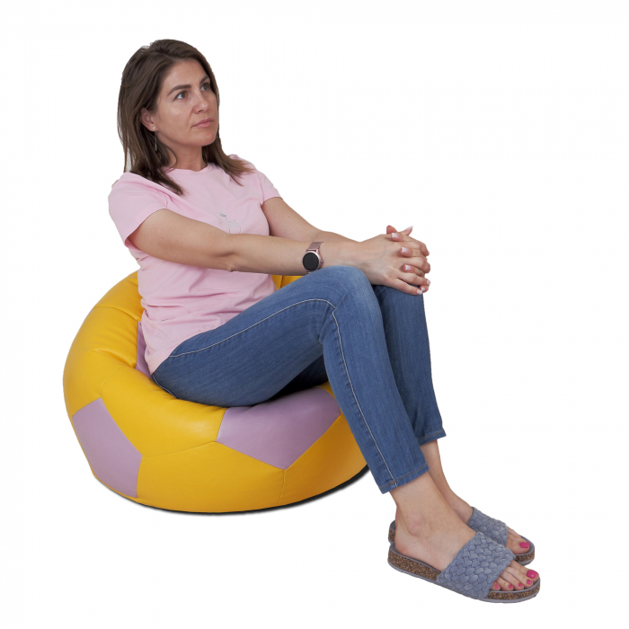 Mondo Ball - fotoliu puf - imitatie piele - galben/mov [5]