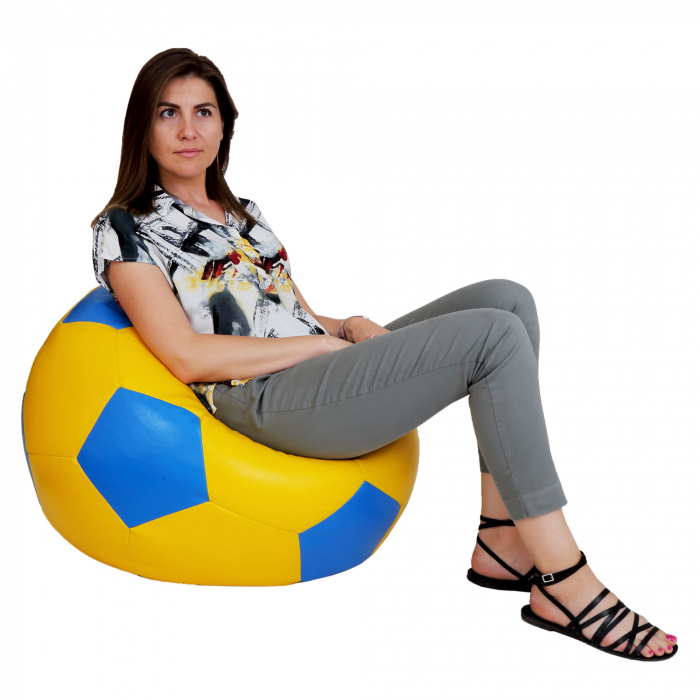 Mondo Ball - fotoliu puf - imitatie piele - galben/albastru [4]