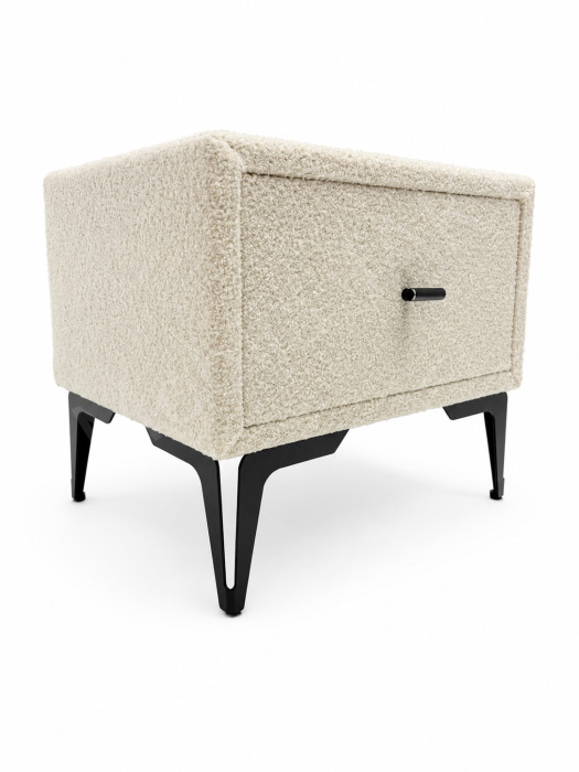 Noptiera tapitata boucle crem02, cu picioare negre, 40cm*45cm*36cm [3]