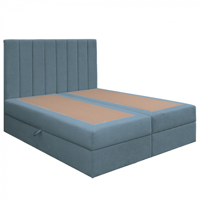 Pat dublu tapițat boxspring Columbia cu lada, albastru, 140/200 [4]