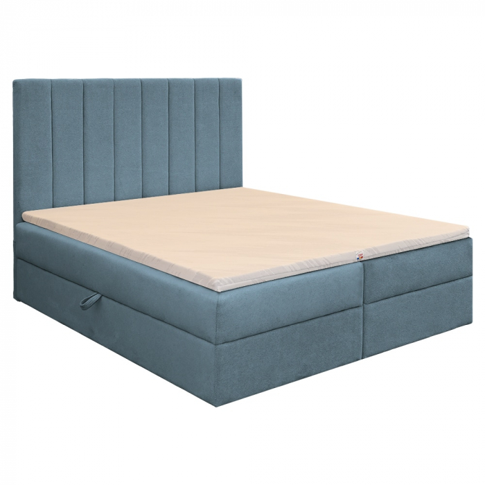 Pat dublu tapițat boxspring Columbia cu lada, albastru, 140/200 [3]