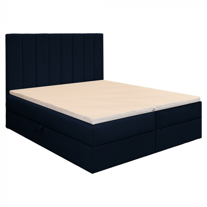 Pat dublu tapițat boxspring Columbia cu lada, bleumarin, 140/200 [3]