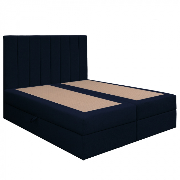 Pat dublu tapițat boxspring Columbia cu lada, bleumarin, 160/200 [4]