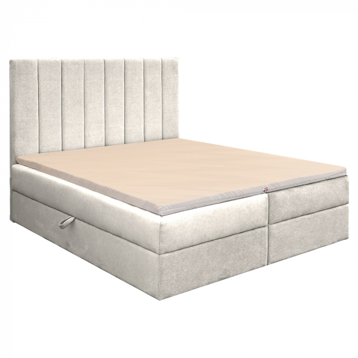 Pat dublu tapițat boxspring Columbia cu lada, crem, 160/200 [3]