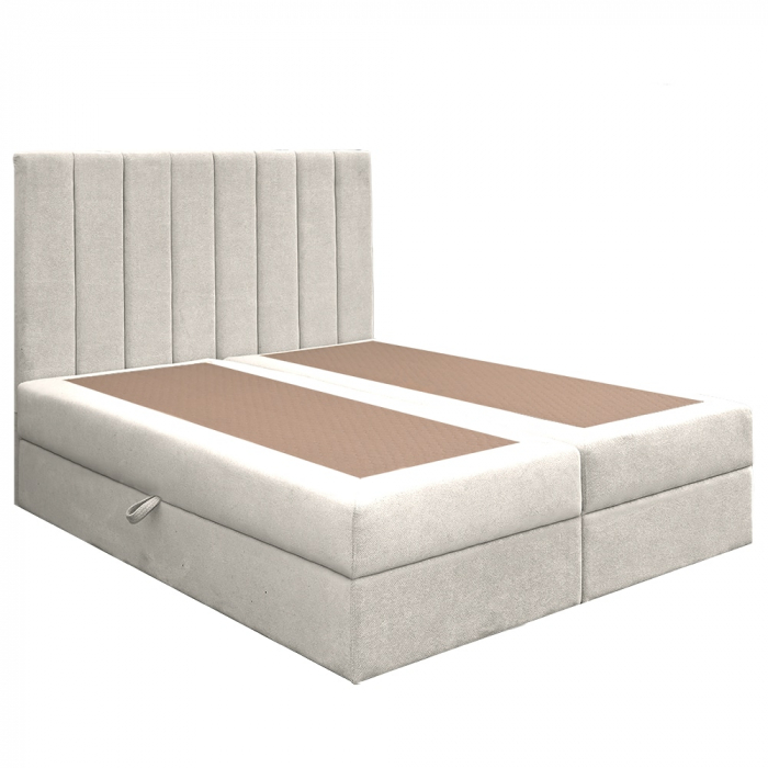 Pat dublu tapițat boxspring Columbia cu lada, crem, 160/200 [4]