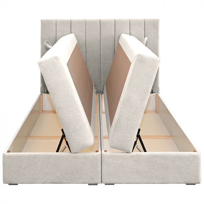 Pat dublu tapițat boxspring Columbia cu lada, crem, 180/200 [5]