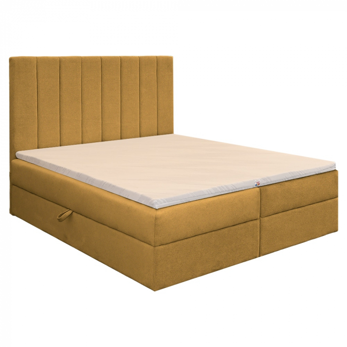Pat dublu tapițat boxspring Columbia cu lada, galben mustar, 140/200 [3]
