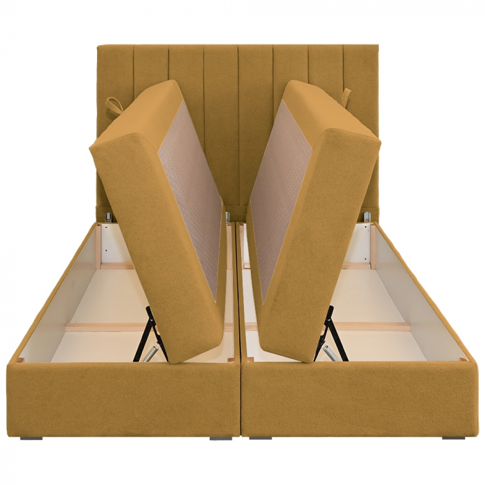 Pat dublu tapițat boxspring Columbia cu lada, galben mustar, 140/200 [5]