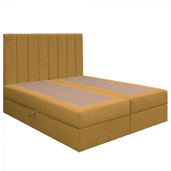 Pat dublu tapițat boxspring Columbia cu lada, galben mustar, 140/200 [4]