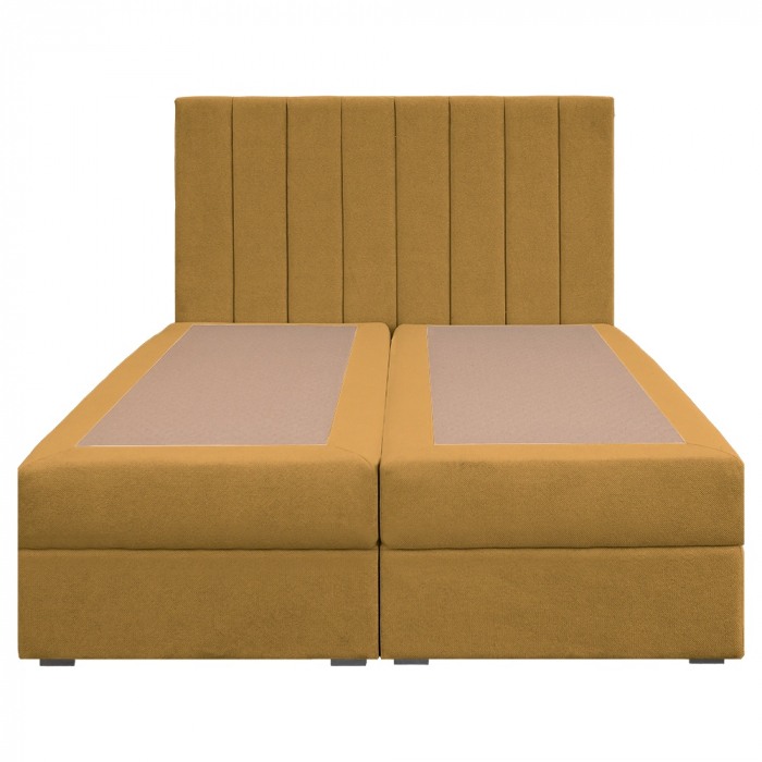 Pat dublu tapițat boxspring Columbia cu lada, galben mustar, 140/200 [2]