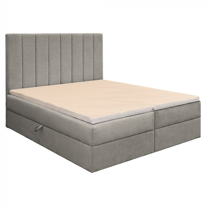 Pat dublu tapițat boxspring Columbia cu lada, gri deschis, 180/200 [3]