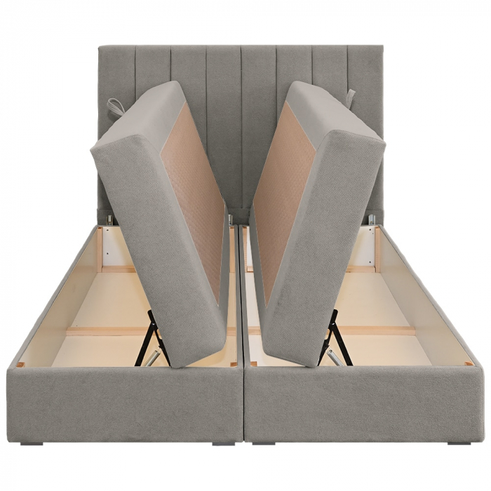 Pat dublu tapițat boxspring Columbia cu lada, gri deschis, 180/200 [5]