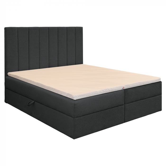 Pat dublu tapițat boxspring Columbia cu lada, gri inchis, 140/200 [3]