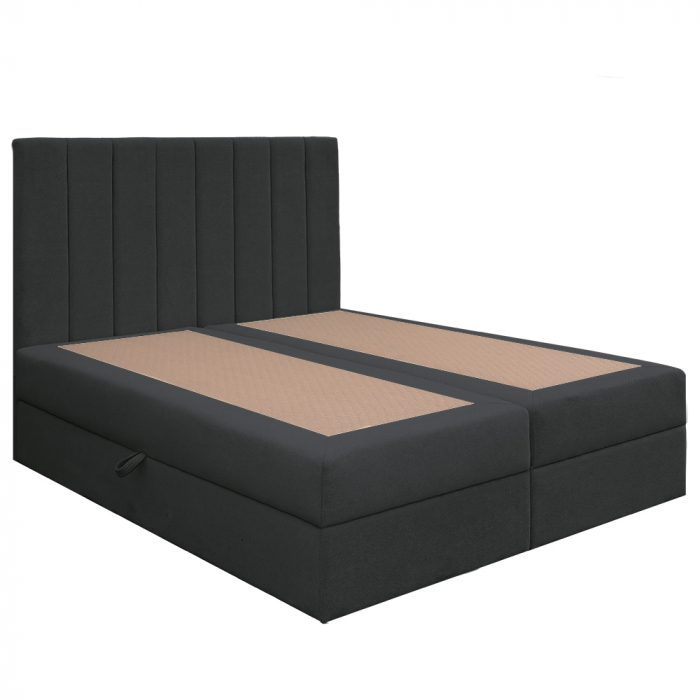 Pat dublu tapițat boxspring Columbia cu lada, gri inchis, 140/200 [4]