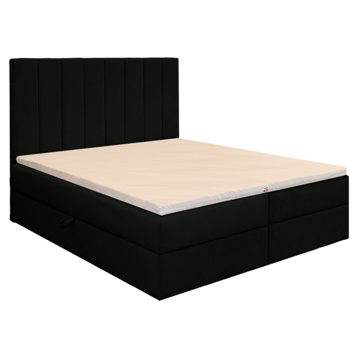 Pat dublu tapițat boxspring Columbia cu lada, negru, 180/200 [3]