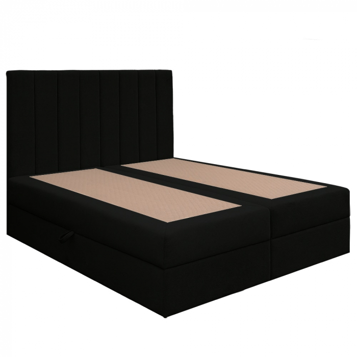Pat dublu tapițat boxspring Columbia cu lada, negru, 180/200 [4]