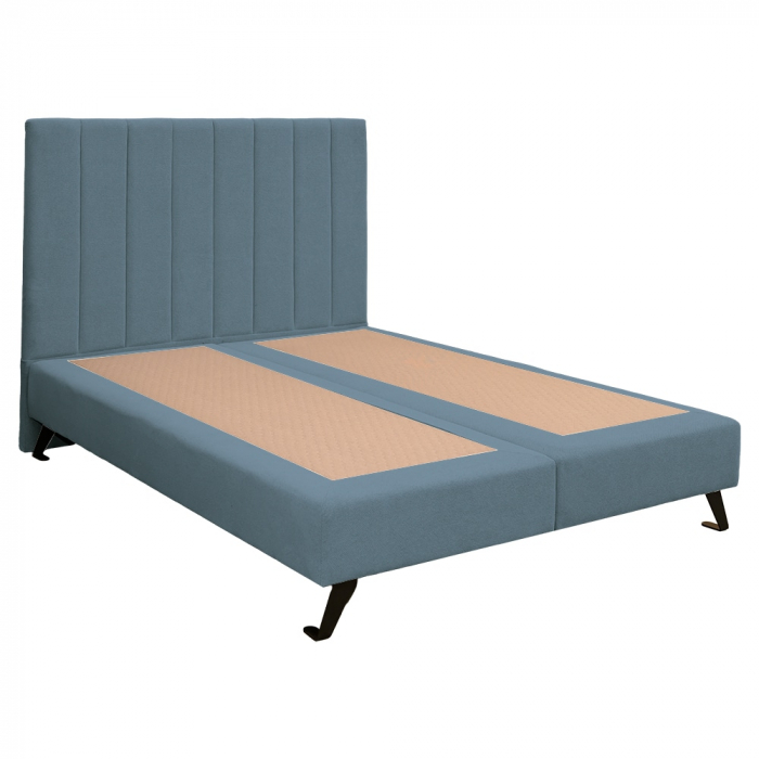 Pat dublu tapițat boxspring Columbia cu picioare, albastru, 160/200 [4]