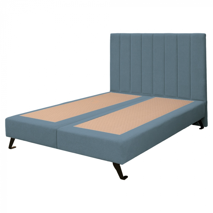 Pat dublu tapițat boxspring Columbia cu picioare, albastru, 160/200 [5]