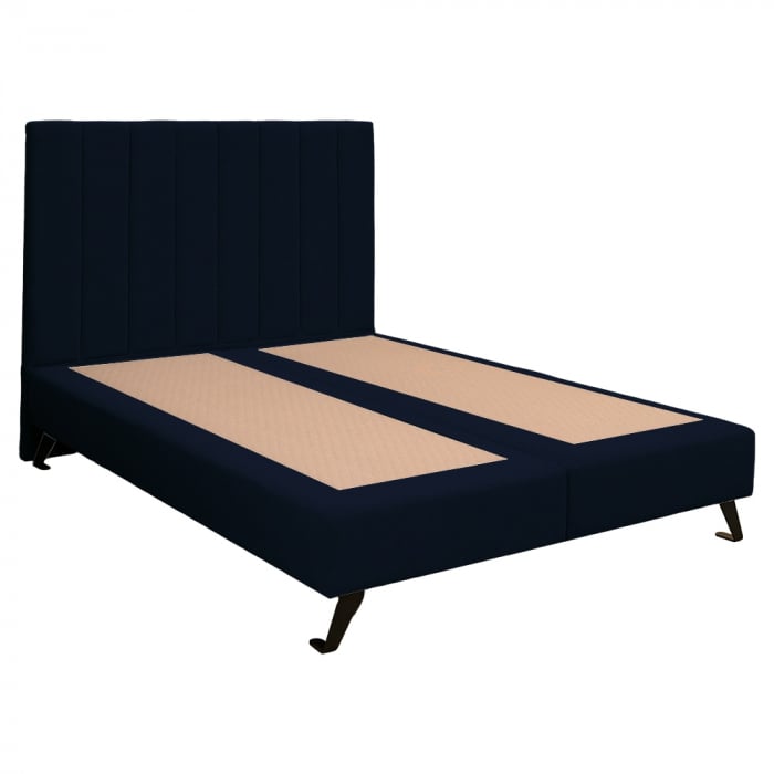 Pat dublu tapițat boxspring Columbia cu picioare, bleumarin, 160/200 [4]