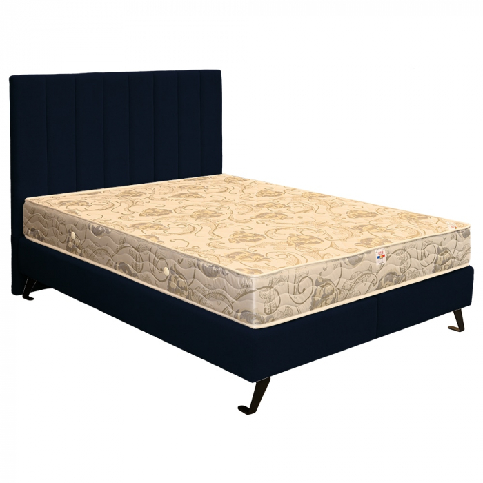 Pat dublu tapițat boxspring Columbia cu picioare, bleumarin, 160/200 [2]