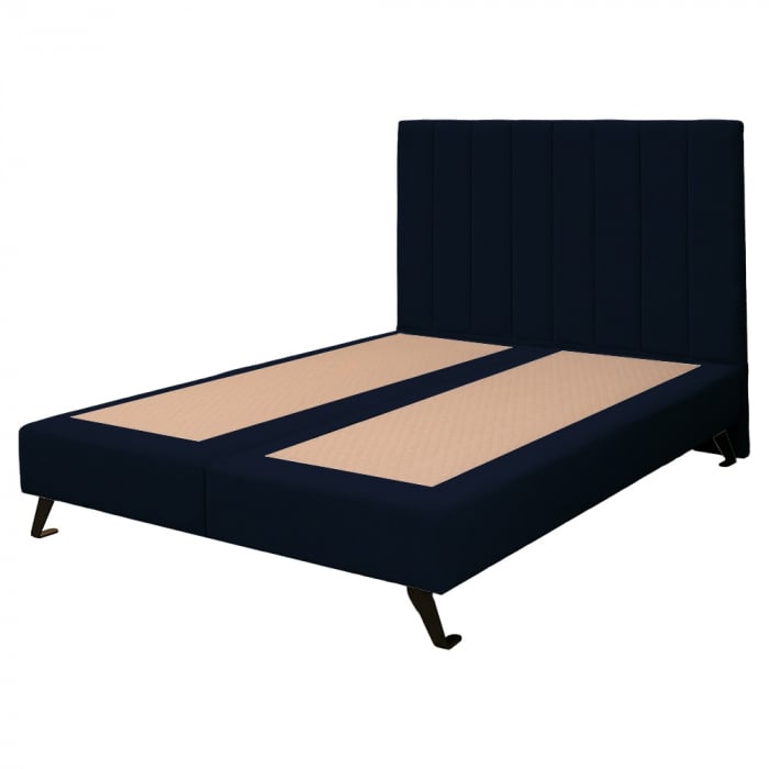 Pat dublu tapițat boxspring Columbia cu picioare, bleumarin, 160/200 [5]