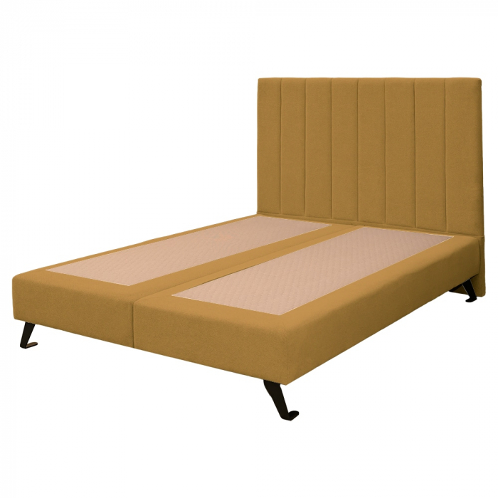 Pat dublu tapițat boxspring Columbia cu picioare, galben mustar, 180/200 [5]