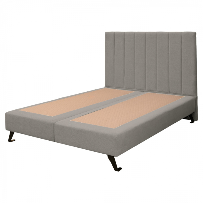 Pat dublu tapițat boxspring Columbia cu picioare, gri deschis, 160/200 [5]