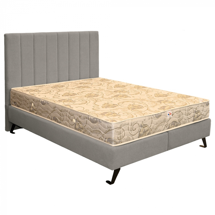 Pat dublu tapițat boxspring Columbia cu picioare, gri deschis, 180/200 [2]