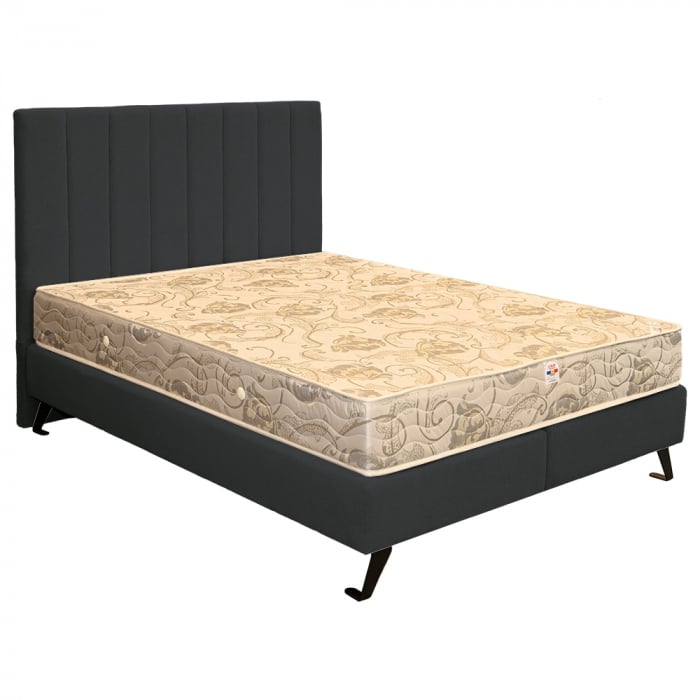 Pat dublu tapițat boxspring Columbia cu picioare, gri inchis, 160/200 [2]