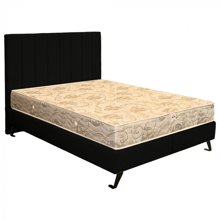 Pat dublu tapițat boxspring Columbia cu picioare, negru, 140/200 [2]
