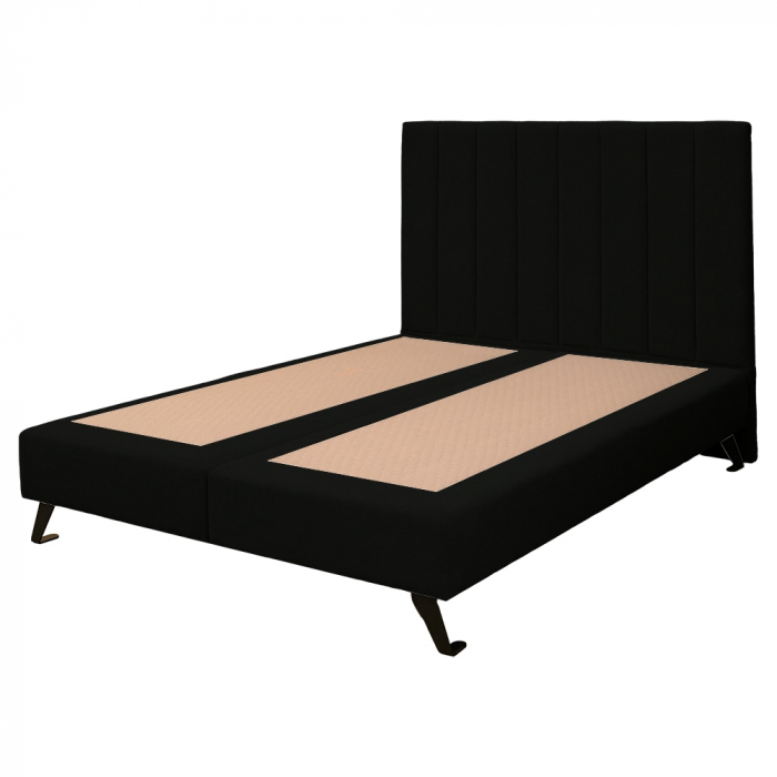 Pat dublu tapițat boxspring Columbia cu picioare, negru, 140/200 [5]