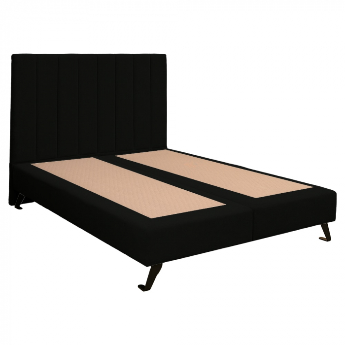 Pat dublu tapițat boxspring Columbia cu picioare, negru, 140/200 [4]