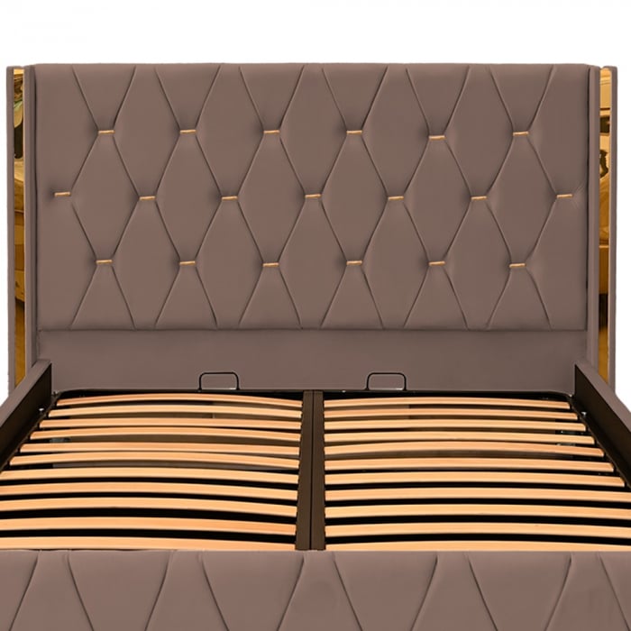 Pat dublu tapitat Diamond 160/200 cm, culoarea cappuccino cu detalii aurii, somiera metalica rabatabila si spatiu de depozitare [3]