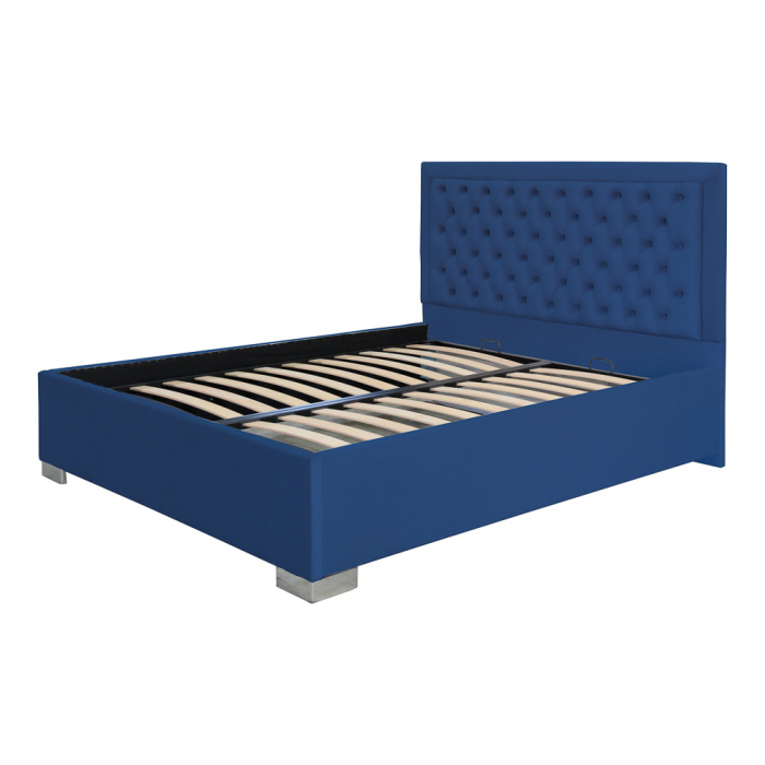 Pat dublu tapitat Louisiana cu picioare 160/200 cm culoare albastru cu somiera metalica fixa [5]