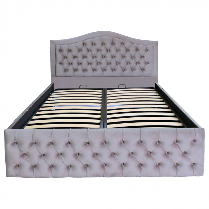 Pat dublu tapitat model Arizona Deluxe 160/200 cm culoare gri deschis cu somiera metalica rabatabila si spatiu de depozitare [3]