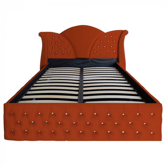 Pat dublu tapitat model Florida Deluxe 140/200 cm culoare caramiziu cu somiera metalica rabatabila si spatiu de depozitare [3]