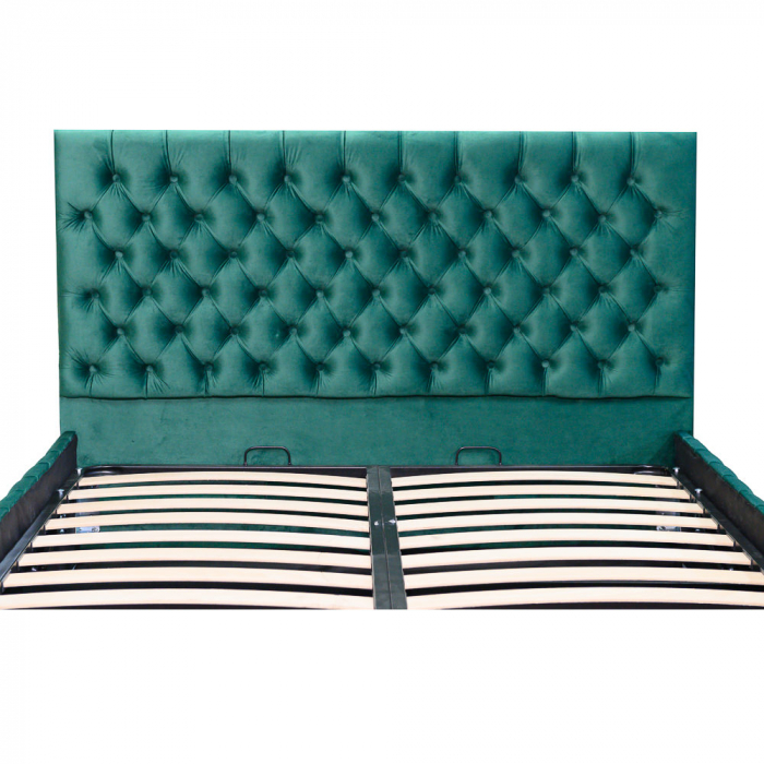 Pat dublu tapitat model Texas Deluxe 140/200 cm culoare verde cu somiera metalica rabatabila si spatiu de depozitare [3]
