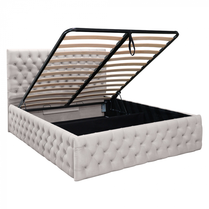 Pat dublu tapitat model Texas Deluxe 200/200 cm culoare crem cu somiera metalica rabatabila si spatiu de depozitare [5]
