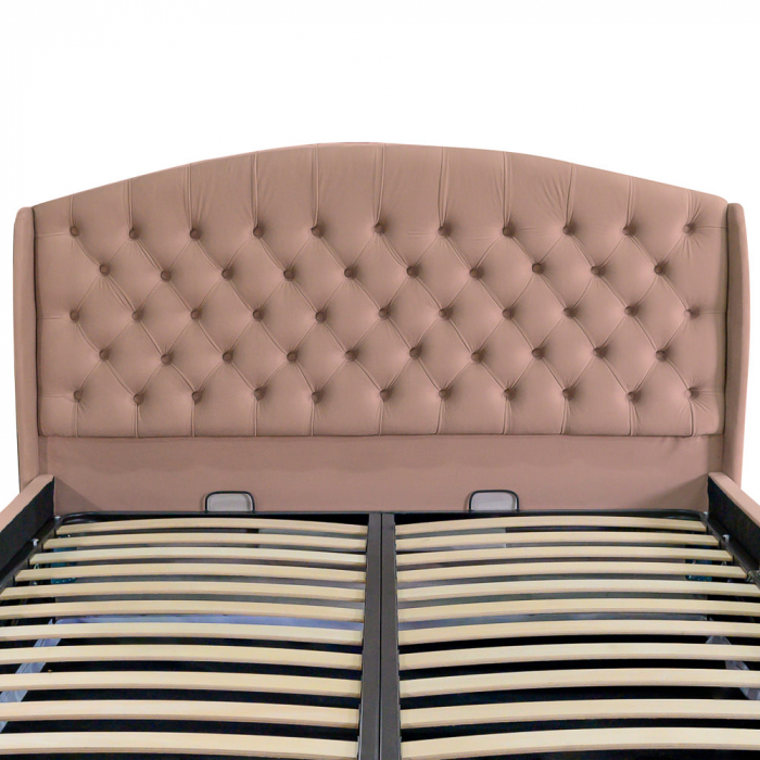 Pat dublu tapitat model Vancouver 160/200 cm culoare cappuccino cu somiera metalica rabatabila si spatiu de depozitare [5]
