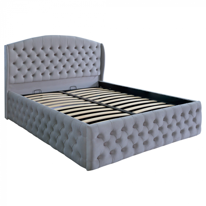 Pat dublu tapitat model Vancouver Deluxe 160/200 cm culoare gri deschis cu somiera metalica rabatabila si spatiu de depozitare [2]