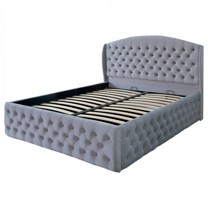 Pat dublu tapitat model Vancouver Deluxe 160/200 cm culoare gri deschis cu somiera metalica rabatabila si spatiu de depozitare [6]