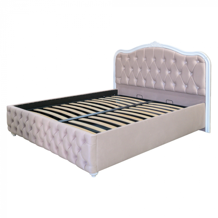 Pat dublu tapitat Siesta cu picioare, 160/200, crem, cu somiera metalica rabatabila si lada de depozitare [3]
