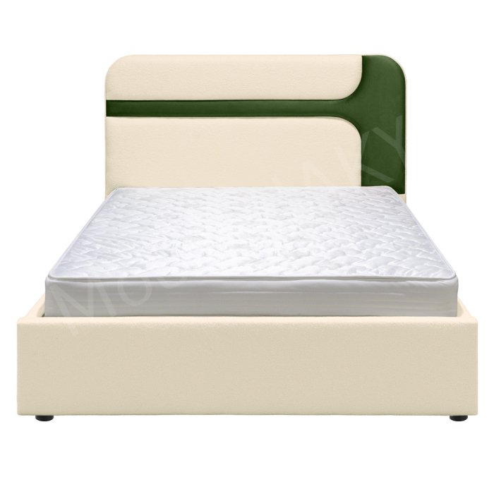 Pat dublu tapitat Valento 160/200, boucle crem+ catifea kaki, cu lada de depozitare si somiera metalica rabatabila [4]