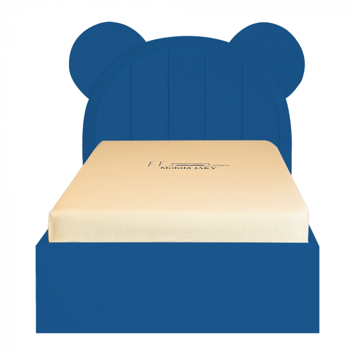 Pat pentru copii tapitat Mickey 100/200 cm,albastru  cu somiera metalica rabatabila si spatiu de depozitare [1]